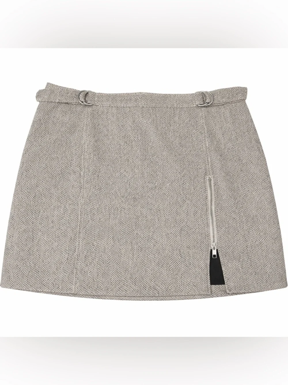 FREE PEOPLE Midnight Magic Print Mini Skirt Size 12 Taupe Moto Zip A-Line